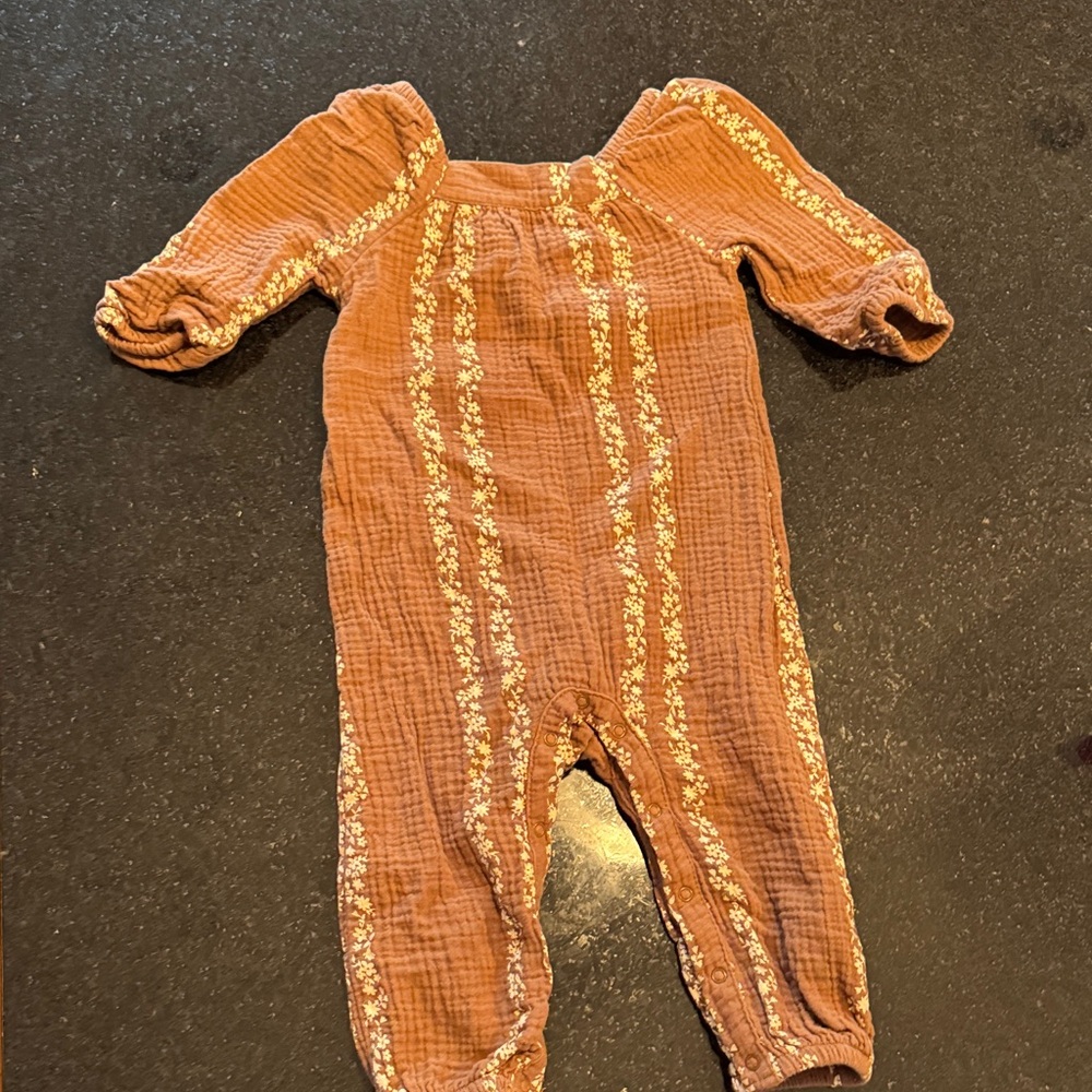 Charming Brown Kids One Piece with Floral Accents